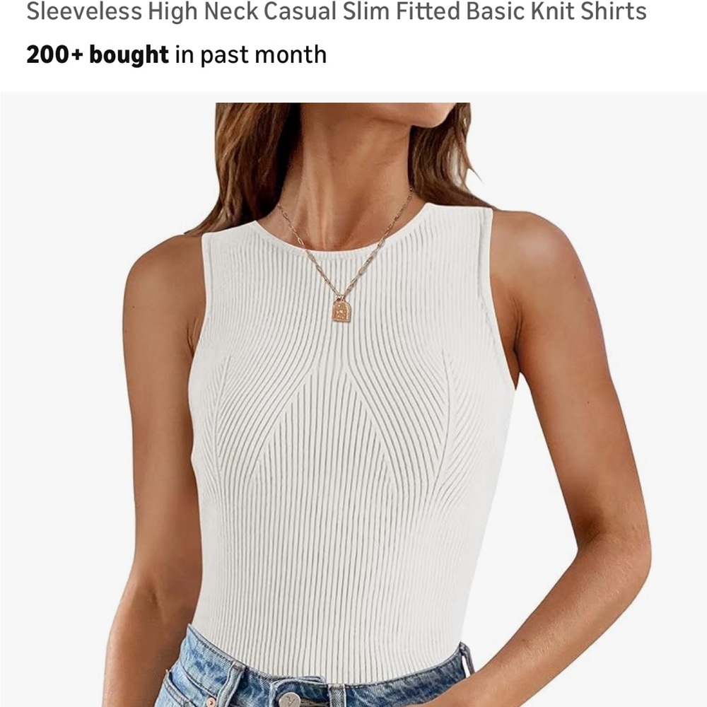 Sleeveless High Neck White Knit Top